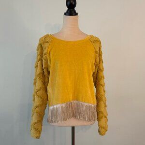 ✨ ELFIINA Mustard Velvet Fringe Top | Made in USA Sz L